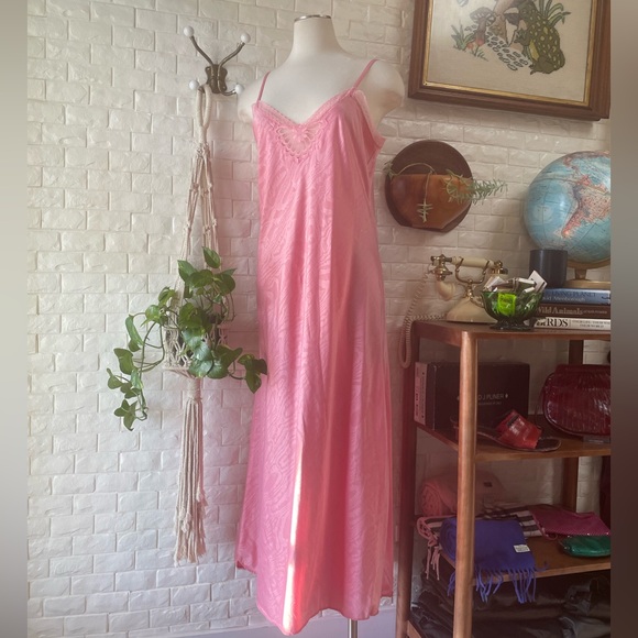 Fernando Sanchez Other - Vintage Designer Fernando Sanchez Pink Ornate Lace Detail Maxi Slip Dress Gown